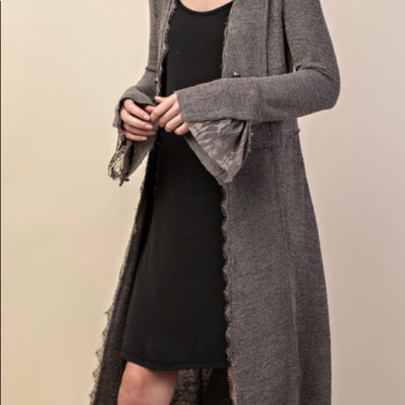 Cardigan with lace sleeves - VOCAL USA - Picture 4 of 5